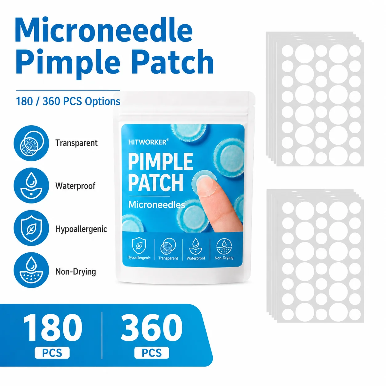 180/360Pcs Hydrocolloid Acne Pimple Patches, Ultra Thin Invisible Oil Absorbing Blemish Spot Stickers, Gentle Day & Night Facial