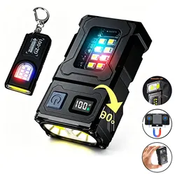 BALDR 180° Rotatable LED Flashlight Keychain Light 20W 500LM USB Rechargeable Portable Small Torch with Magnet Digital Display