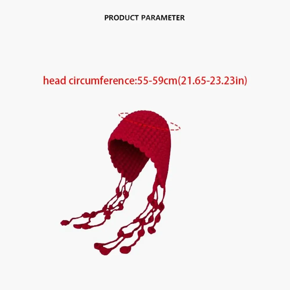 Vintage Tassels Crochet Knitted Hat Hollow Out Handmade Knit Cap Korean Bohemian Style Tassel Beanies Outdoor