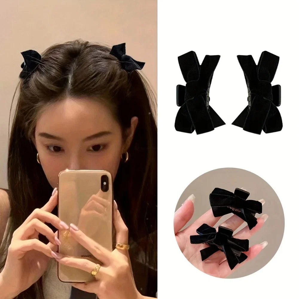 

2-piece set of black velvet bow, hair clip headwear, cute bangs, hair clip, women's hair clip, hair clip, hair accessory