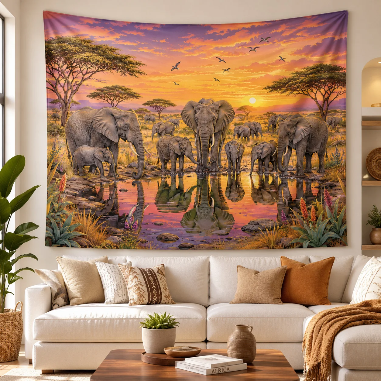 Giraffe Zebra Tapestry Wall Hanging African Savanna Sunset Large Fabric Wall Tapestries Boho Home Room Decor for Bedroom