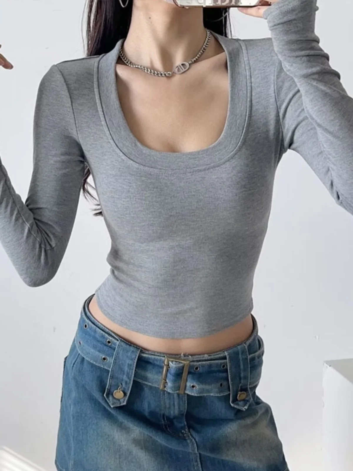 

Женская утепленная футболка с длинным рукавом, приталенная, для осени и зимы, базовая, для ношения под одеждой, в уличном стиле, модный топ