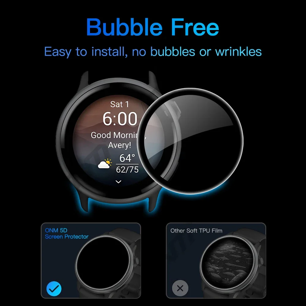 Film Perlindungan 3D untuk Pelindung Layar Garmin VivoActive 6, Cakupan Penuh 99% HD Kejelasan Antigores Aksesori Bebas Gelembung