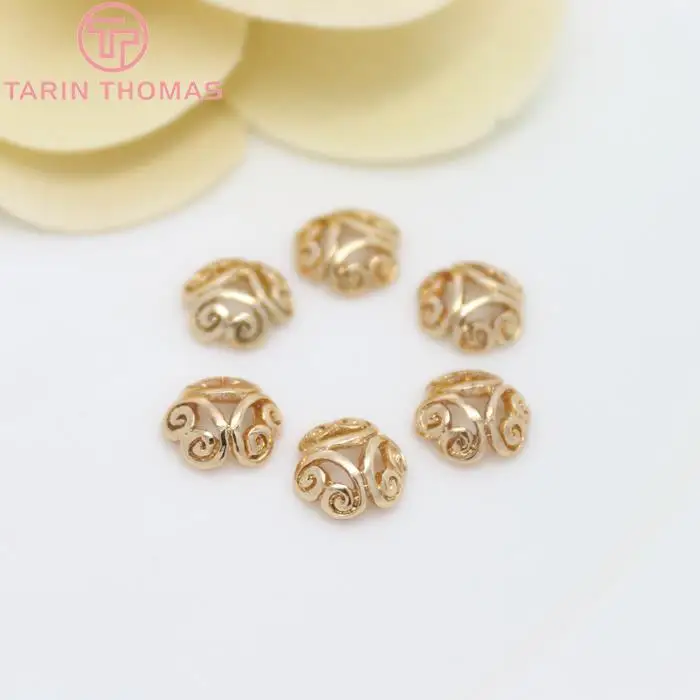 (3155)10PCS 6MM 8MM 24K Gold Color Plated Brass Curl Pattern Beads Caps High Quality Diy Jewelry Accessories Wholesales