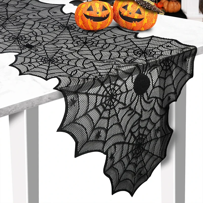 

Halloween Fireplace Cloth Table Runner Home Decoration Table Flag Lace Tablecloth Spider Web House Party Decor Supplies