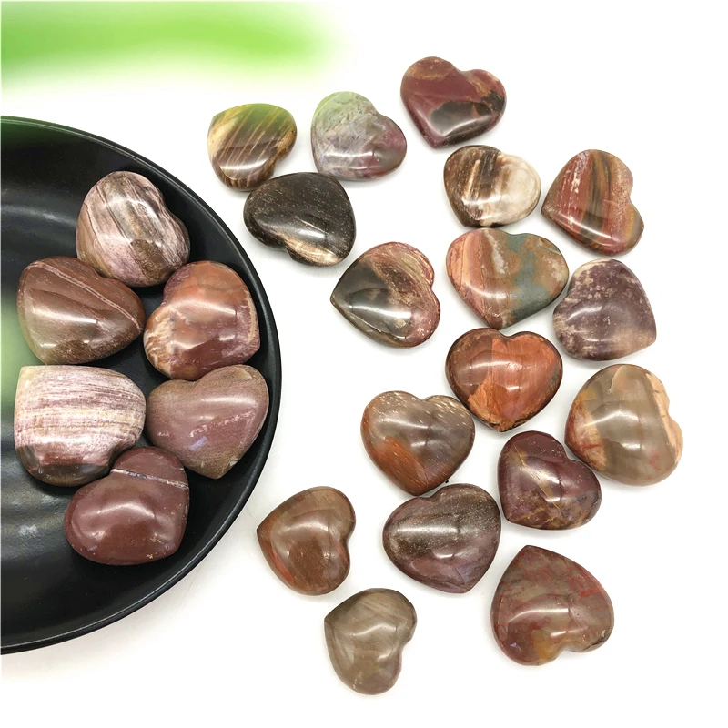 25-40mm Natural Petrified Wood Silicified Wood Crystal Heart Healing Decoration Natural Stones and Minerals