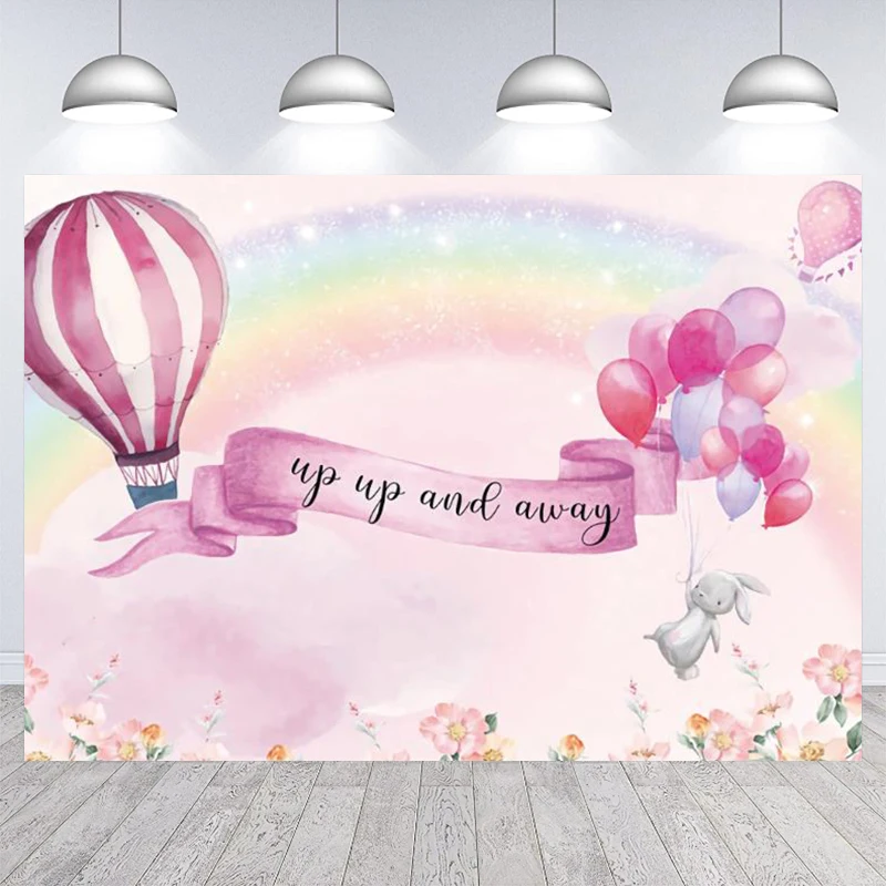 

Balloon Rainbow Bunny Photography Background Kids Girls Birthday Party Decoration Customized Studio Banner Baby Shower Backdrop