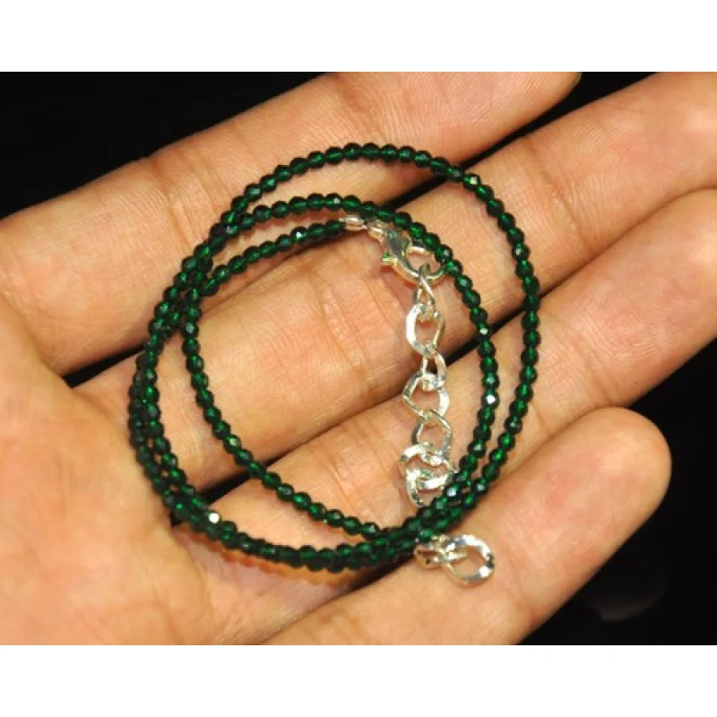 

AAA Green Onyx, Faceted Round Bead Necklace 2mm