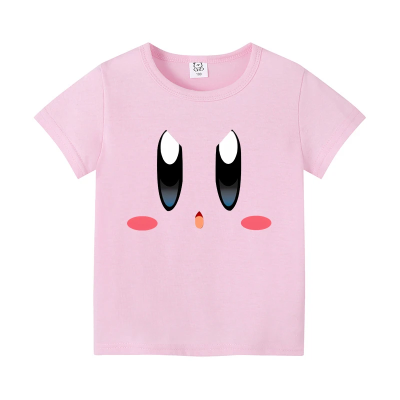 Kirby Children T Shirt Short Sleeves Summer Cotton Sweat Absorption Pink Clothes Cartoon Anime Fashion Kids Birthday Cute Gifts