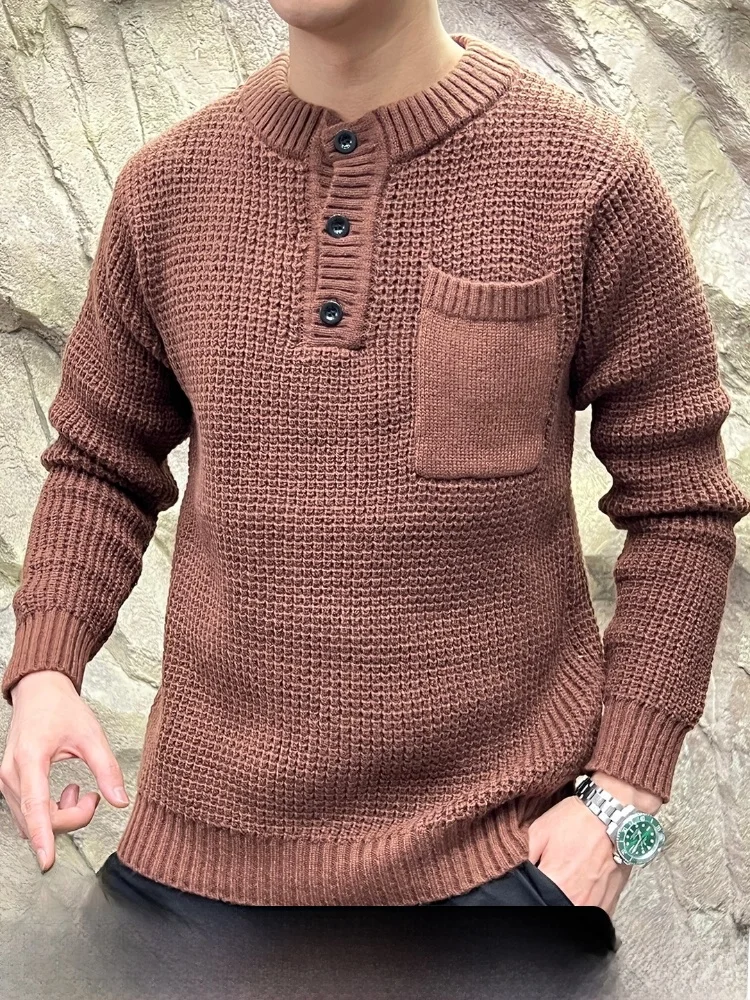 

American Lazy Sle Thi Knitted Sweater Henry Collar Loose Fit Men's Autumn Winter Warm Pullover Retro Sle Polyester Fiber