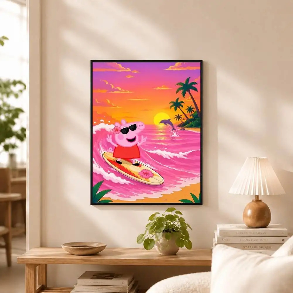 Pink P-P-Peppas-es Pigs Poster Waterproof Wall Art Sticker For Bar Living Room Vintage Decor High Quality Print Gift view 2