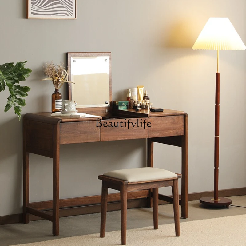 

North American black walnut dresser Nordic pure solid wood makeup table can be flipped