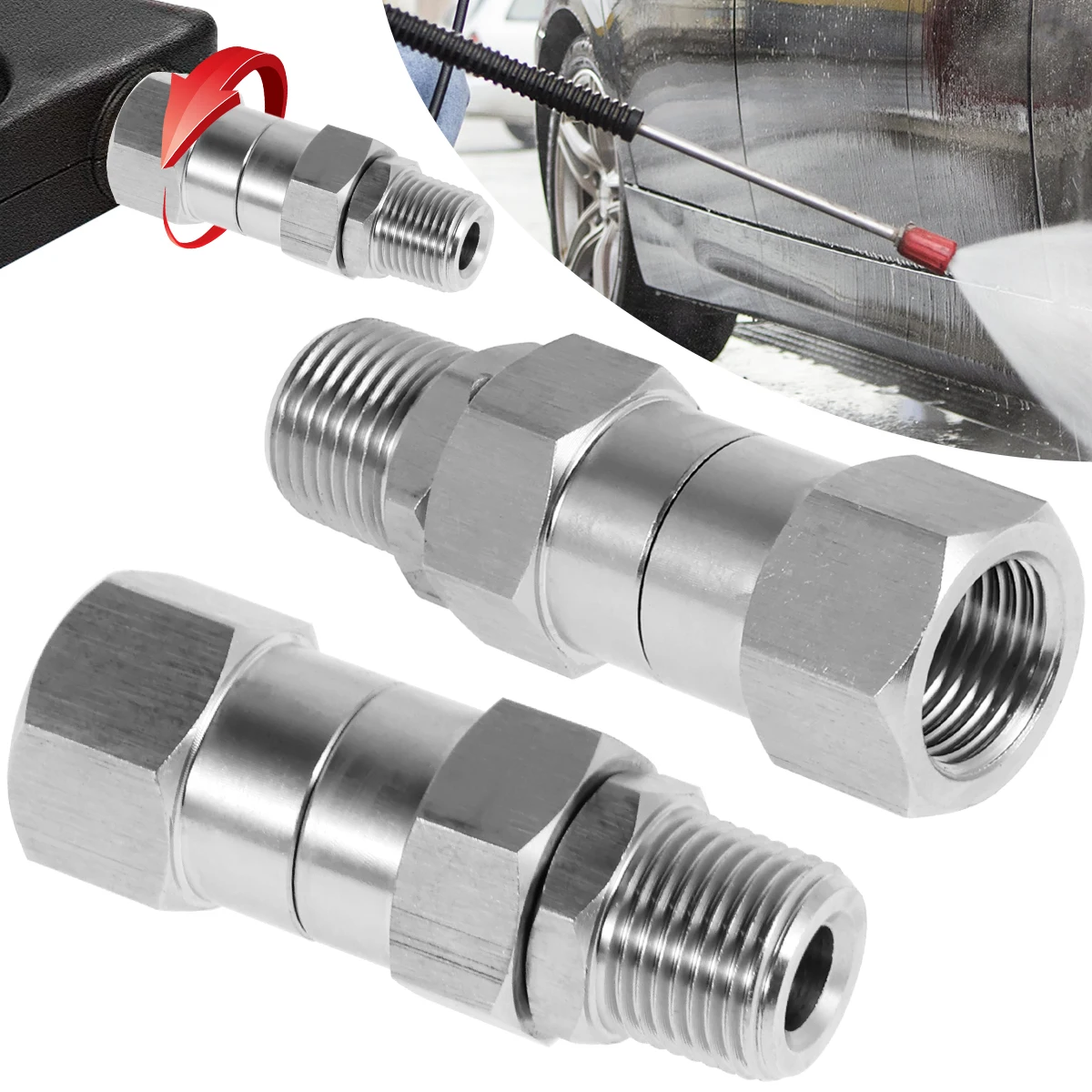 2Pcs Pressure Washer Swivel Fitting 3/8inch NPT Thread Male to Female Connector Joint 5000PSI Anti-Kink 360° Hose Connector