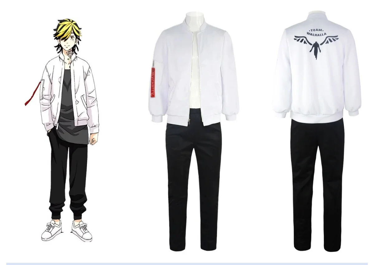 Mikey Draken Halloween Anime Tokyo Revengers disfraces Cosplay Kazutora Hanemiya chaqueta béisbol abrigo blanco uniforme Valhalla