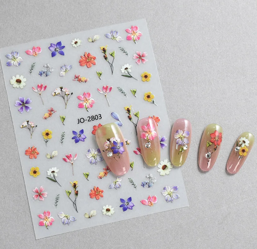 3d Nail art Stickers Dry Petals Florals Blue Pink Yellow Purple Flowers Nail Decals For Nail Decorations Manicures Beauty
