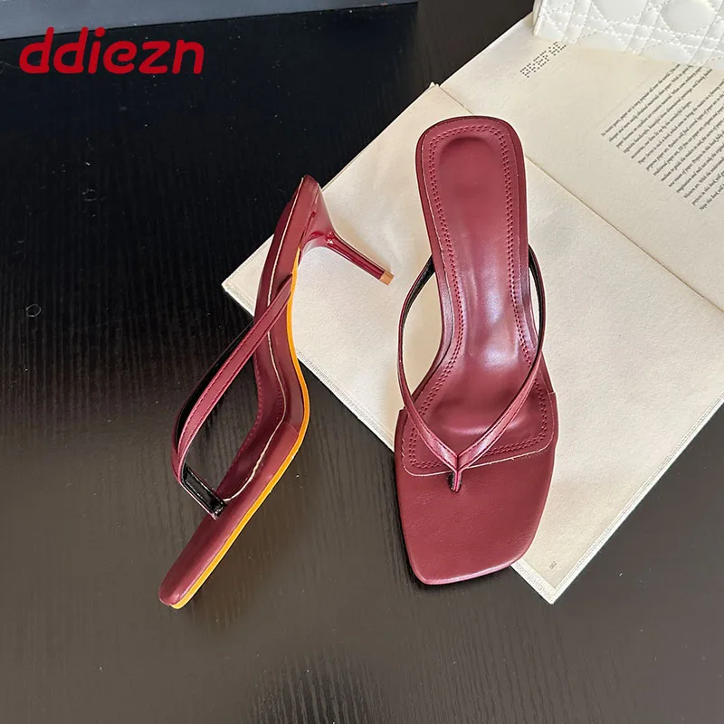 

Women Pumps Flip Flops Thin Heels Shoes Summer Fashion Square Toe Female High Heels Slides Sandals Slippers Sexy Ladies Shoes