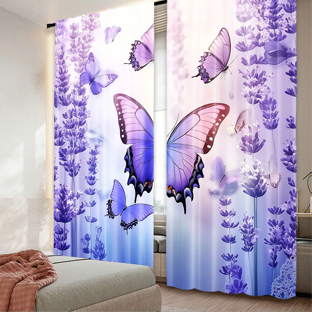 2Pcs Dreamy Lavender Butterfly Purple Curtains Suitable For Bedroom Bathroom Living Room Dining Room Study Room Office