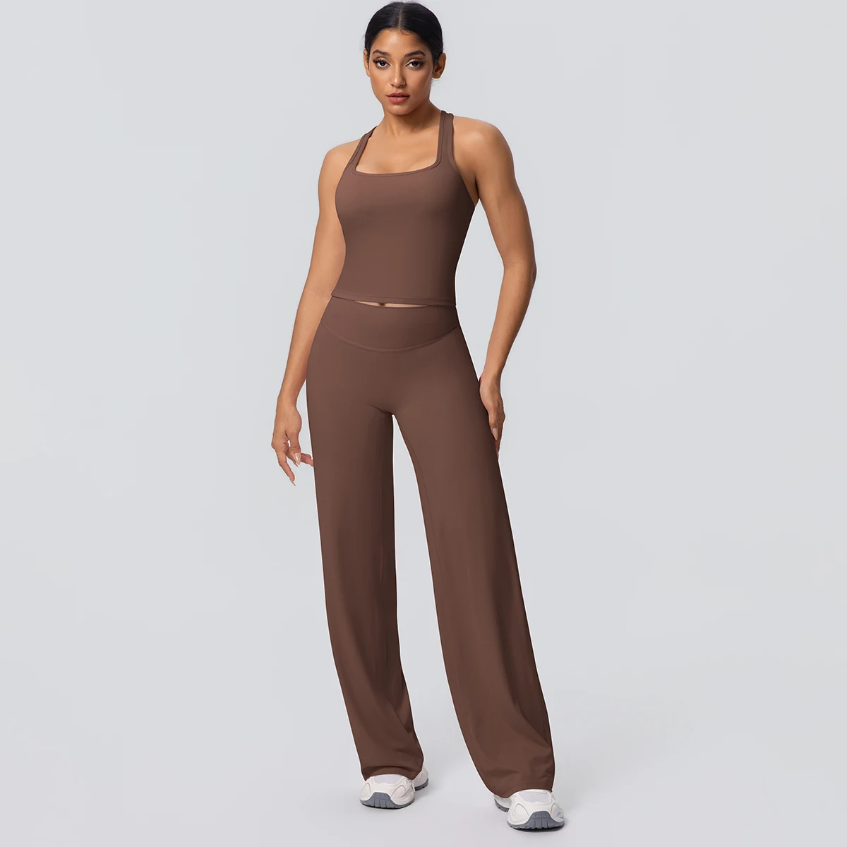 Frauen Sport Yoga Set Gym Schnell Trocknend Pfirsich Butt Yoga Hosen Einfarbig Schlank Schöne Zurück I-förmigen weste Yoga Set – Detail 10