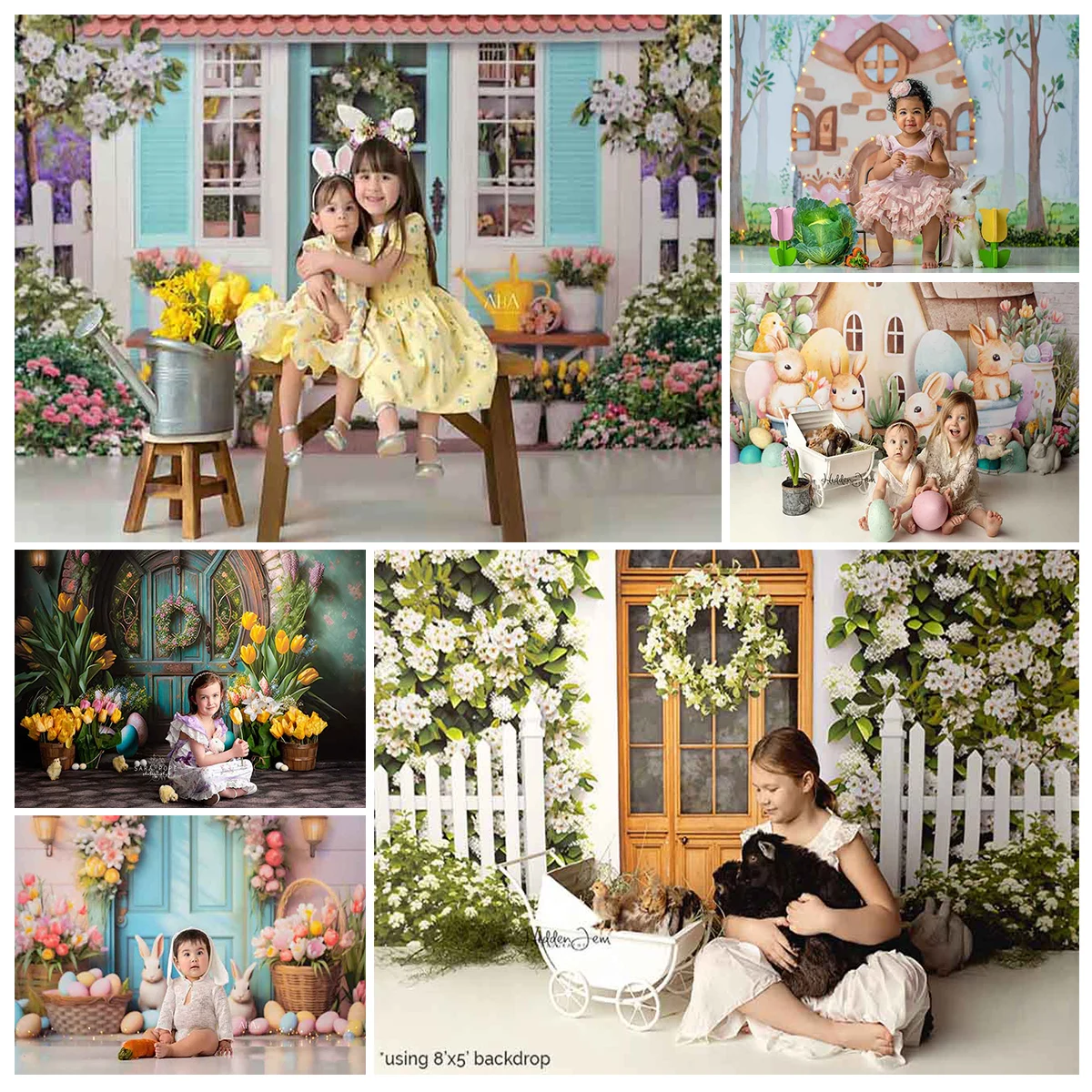 Spring Easter Theme Photo Backdrop Bunny Eggs Kids Baby Cake Smash Photography Props Child Adult Family Studio Backgrounds