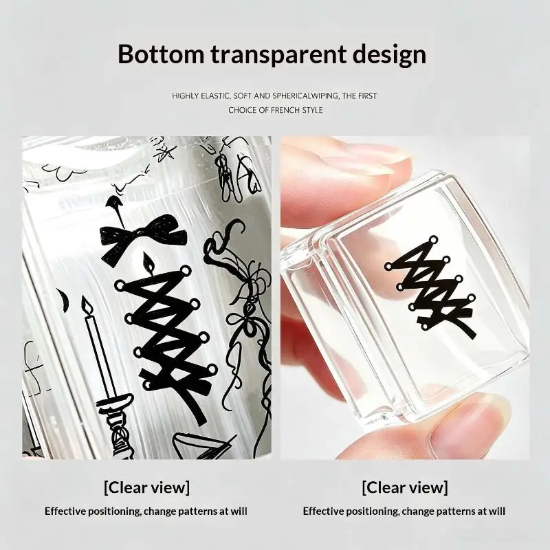 New Square Nails Art Stamping Plates Kit French Manicure Transparent Silicone Polish Stencil Template Seal Stamper Nail Tool