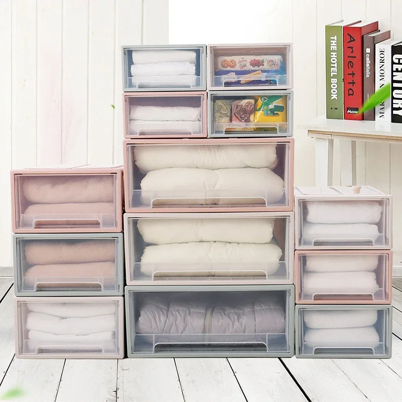 

Plastic Drawer Clothes Storage Box Large Capacity Cabinet Stackable Organizer Quilt Underwear Holder Sock Container Organizer