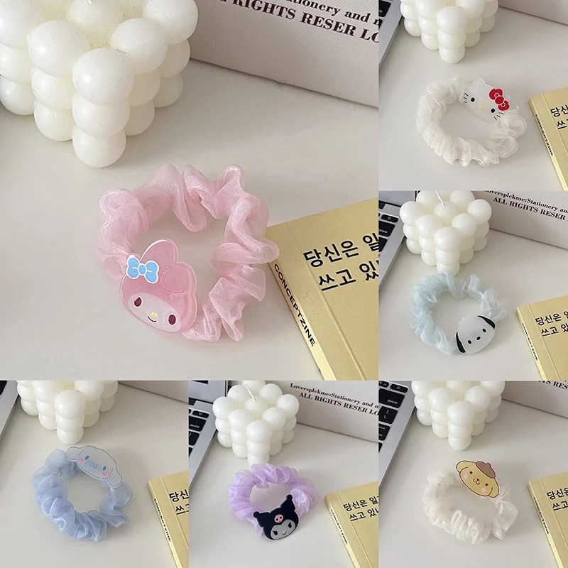 Cute Cartoon Hair Scrunchie Kawaii Kuromi Hello Kitty My Melody Cinnamoroll Hair Tie For Girls Hair Rope Hair Accessories