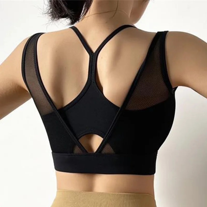 Cloud Hide SEXY Mesh Sports Bra Fitness Underwear Yoga Crop Tank Top HOT Girl Vest Athletic Shockproof Shirt Running Sportswear