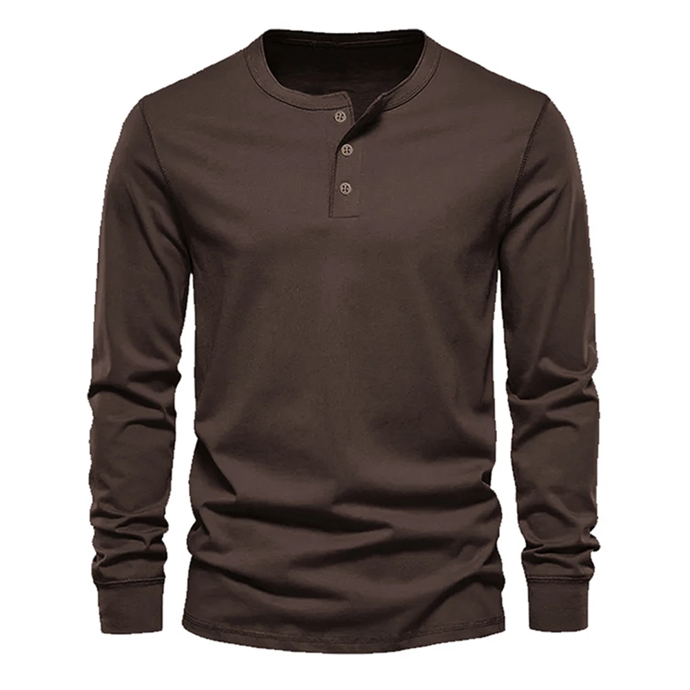 Shirt Top Pullover Comfortable Easy Care Fit Full Sleeve Henley Pullover Slim Solid T-shirt V Neck Long Sleeve