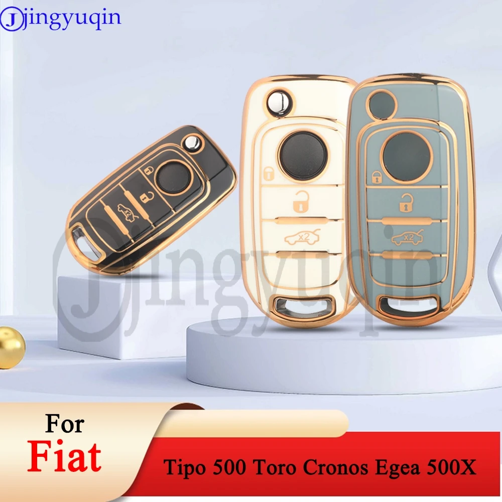

jingyuqin NEW TPU 3 Buttons Remote Car Key Case Fob For FIAT Tipo 500 Toro Cronos Egea 500X Strada Accessorie