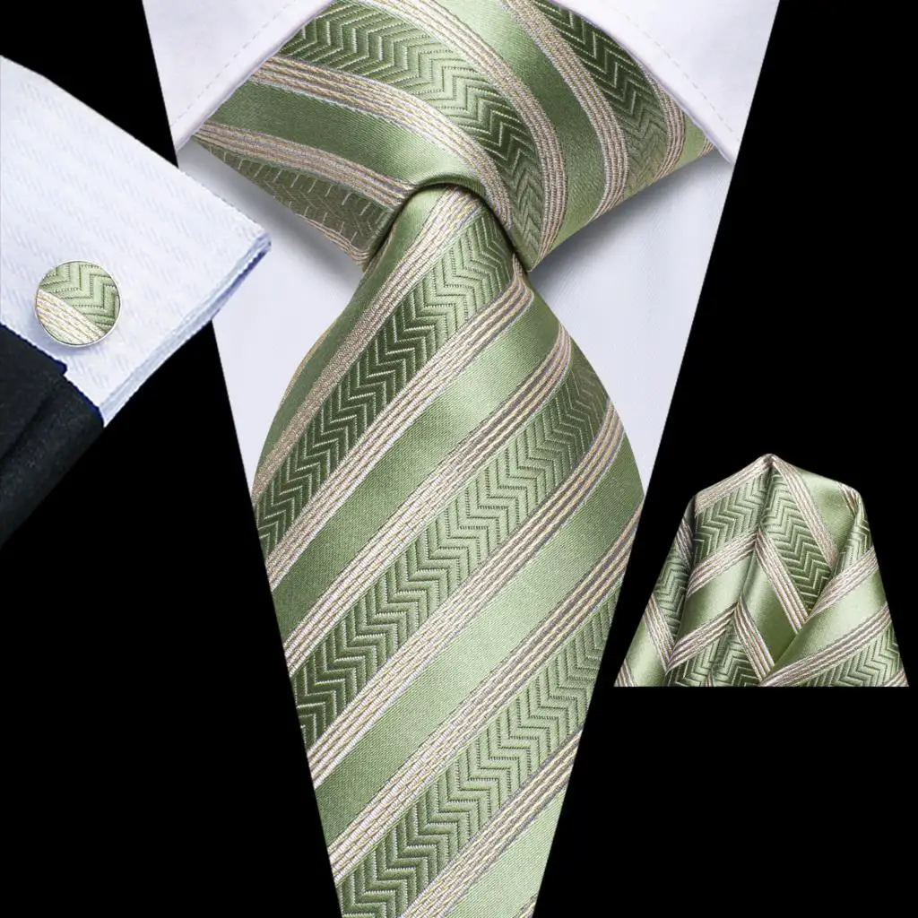 Gift Tie for Men 2023 New Sage Green Brown Striped Fashion Brand Wedding Party Necktie Handky Cufflink Wholesale Hi-Tie Designer