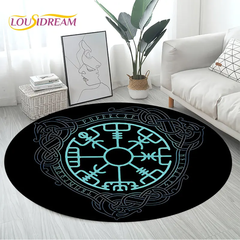 Viking Valknut Yggdrasil Sóc Cây Khăn Trải Tròn Thảm Thảm Cho Phòng Ngủ Phòng Khách Sofa Trang Trí, bé Chơi Chống Trơn Trượt Sàn