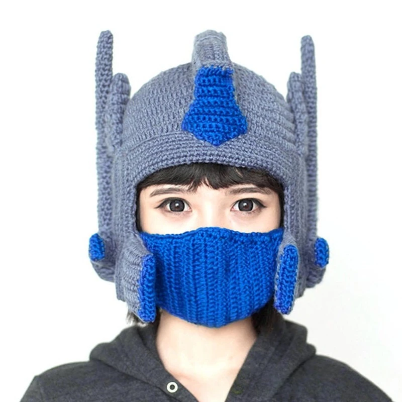 หมวกไหมพรมถักมือรูปหมวกออพติมัส ไพรม์ แปลงร่างฤดูใบไม้ร่วง-ฤดูหนาว ของขวัญคริสต์มาส ของใช้ในชีวิตประจำวัน