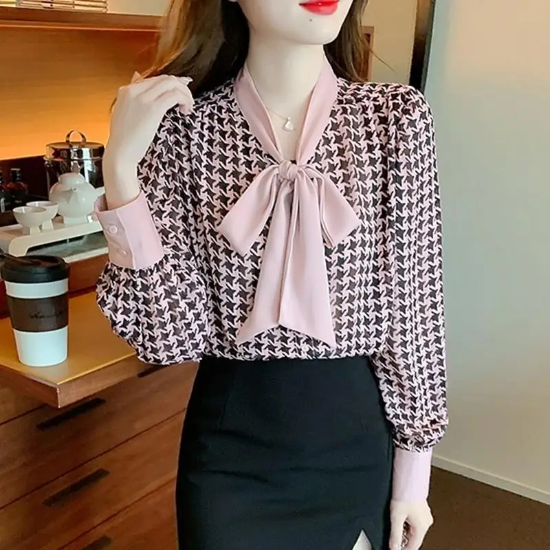 Long Sleeved Women\'s Chiffon Shirt Women\'s Autumn Clothing New Stylish High-end Top Autumn Shirt Printing Loose Vintage Elegant