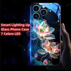 Lucky Lotus Flower Luminous Glass LED Light Up Flashing Phone Case For Samsung S25 S24 S23 S22 S21 S20 FE Note 10 20 Plus Ultra