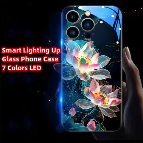 Lucky Lotus Flower Luminous Glass LED Light Up Flashing Phone Case For Samsung S25 S24 S23 S22 S21 S20 FE Note 10 20 Plus Ultra