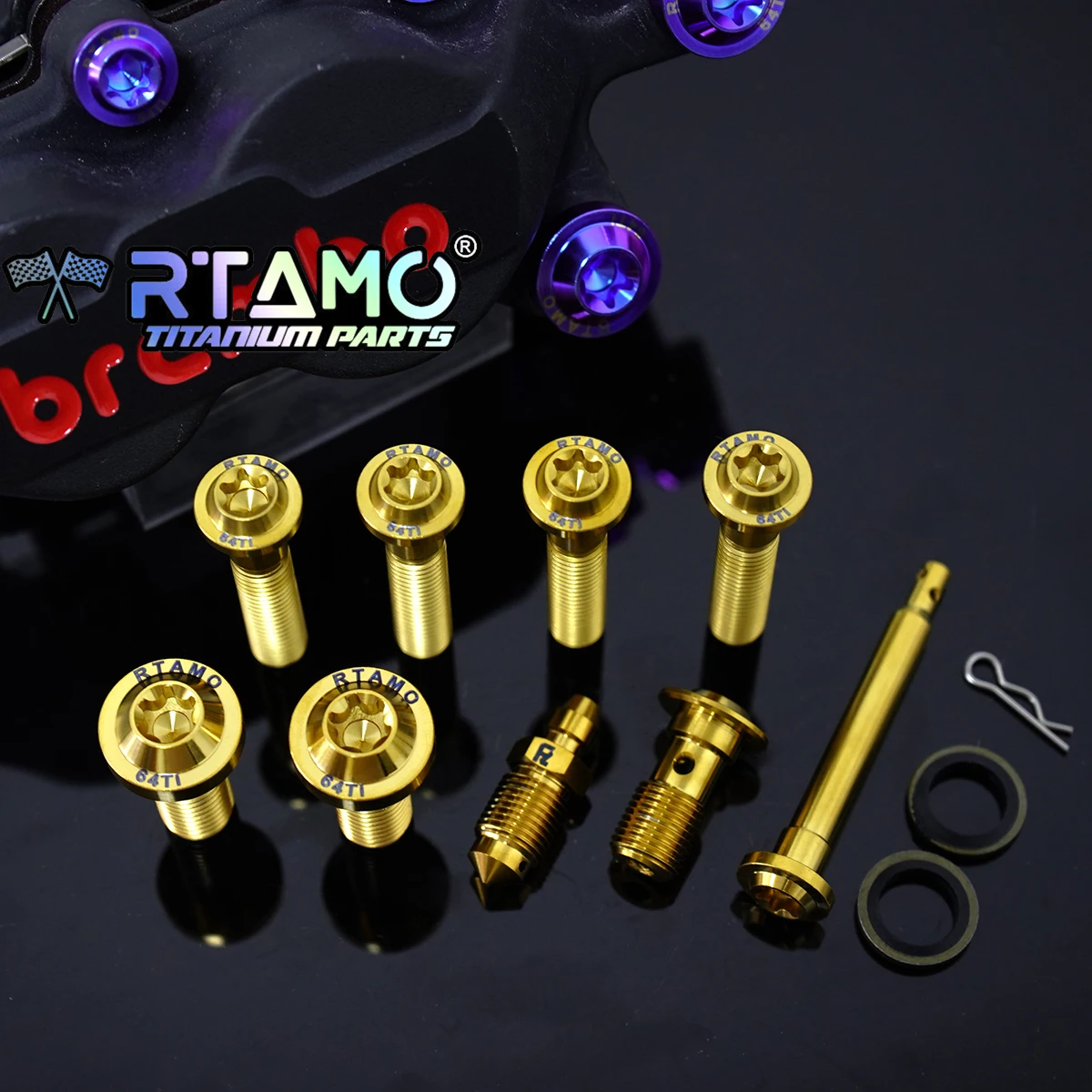 RTAMO Titanium Caliper Bolts Screws M8 M10 Fit for Brembo P4-40R (Basic 4 Pot) Calipers