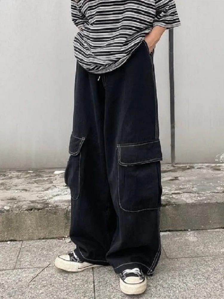 Harajuku Black Oversize Cargo Pants Women Japanese Streetwear Loose Wide Leg Trousers for Female Pockets  womens pants