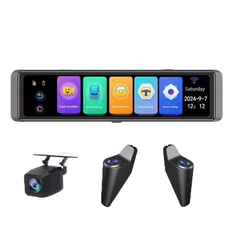 4. Record 360 Degree Blind Spot Warning BSD Rearview Mirror 12-Inch Full Touchscreen IPS Dash Cam ADAS Dual Lens 1-Year For Cars