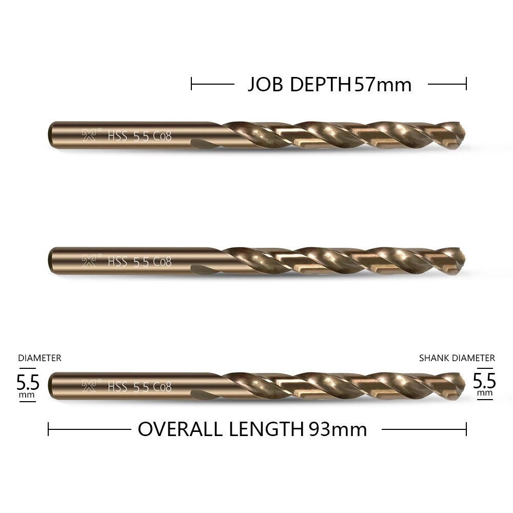HUAZHICHUN 10 pezzi dimensioni 5.0mm 5.2mm 5.5mm 5.8mm M42 8% cobalto, Set di punte da trapano per metallo