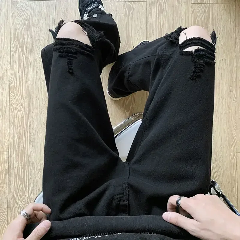 PantsNew Style Retro Street Fashion Design Men Jeans 2024Spring Loose Straight Ripped Pants High Waist Wide Leg Denim Trousers