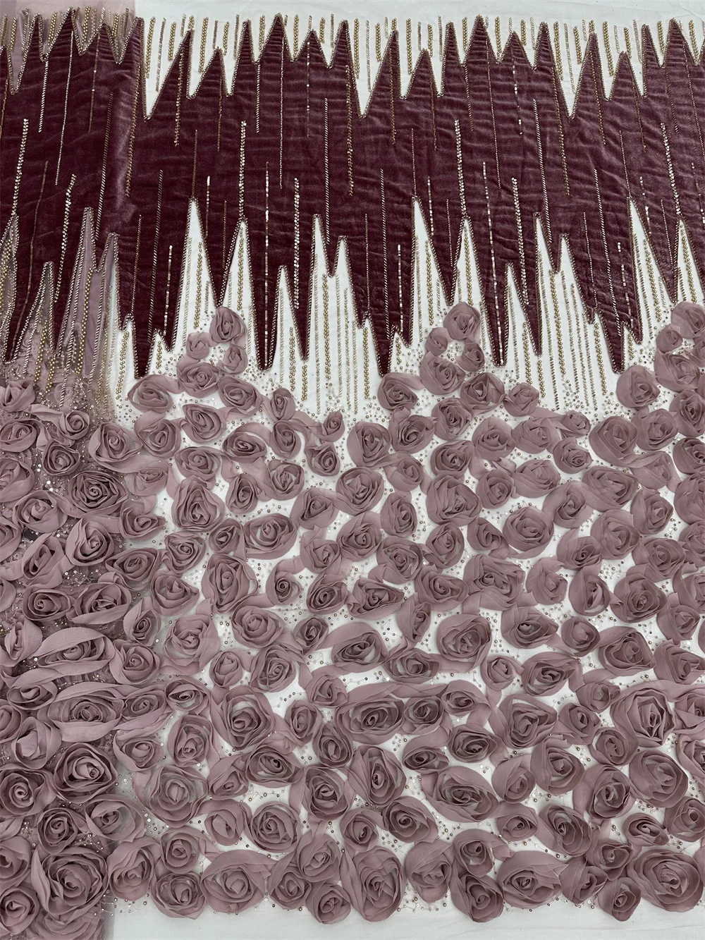 African 3D Flowers Fabric 2025 High Quality Beaded Embroidered French Nigerian Sequins Mesh Lace Fabric For Wedding Party Dress