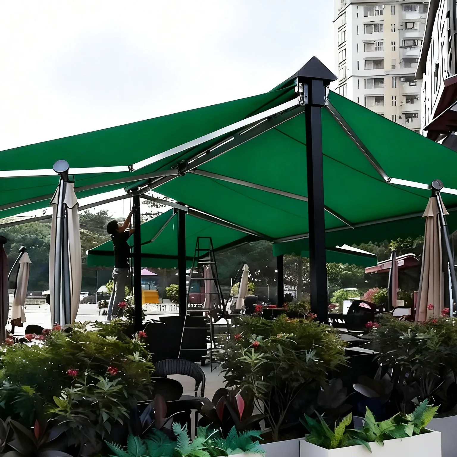 Double Opening Manual Foldable Telescopic Canopy Outdoor Balcony Commercial Cafe Restaurant Mobile Awning Sunshade Shelter Pro