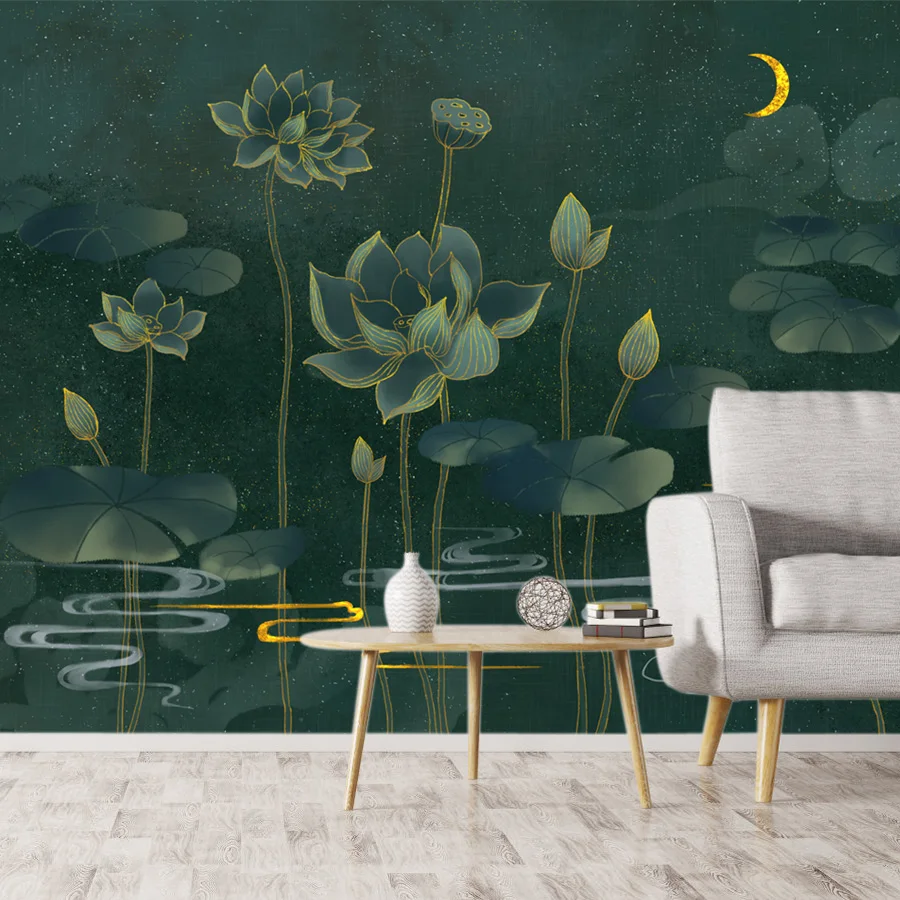 

Custom Peel and Stick Accept Wallpapers for Living Room Decoration Bedroom Modern Landscape Lotus Floral Wall Papers Home Decor