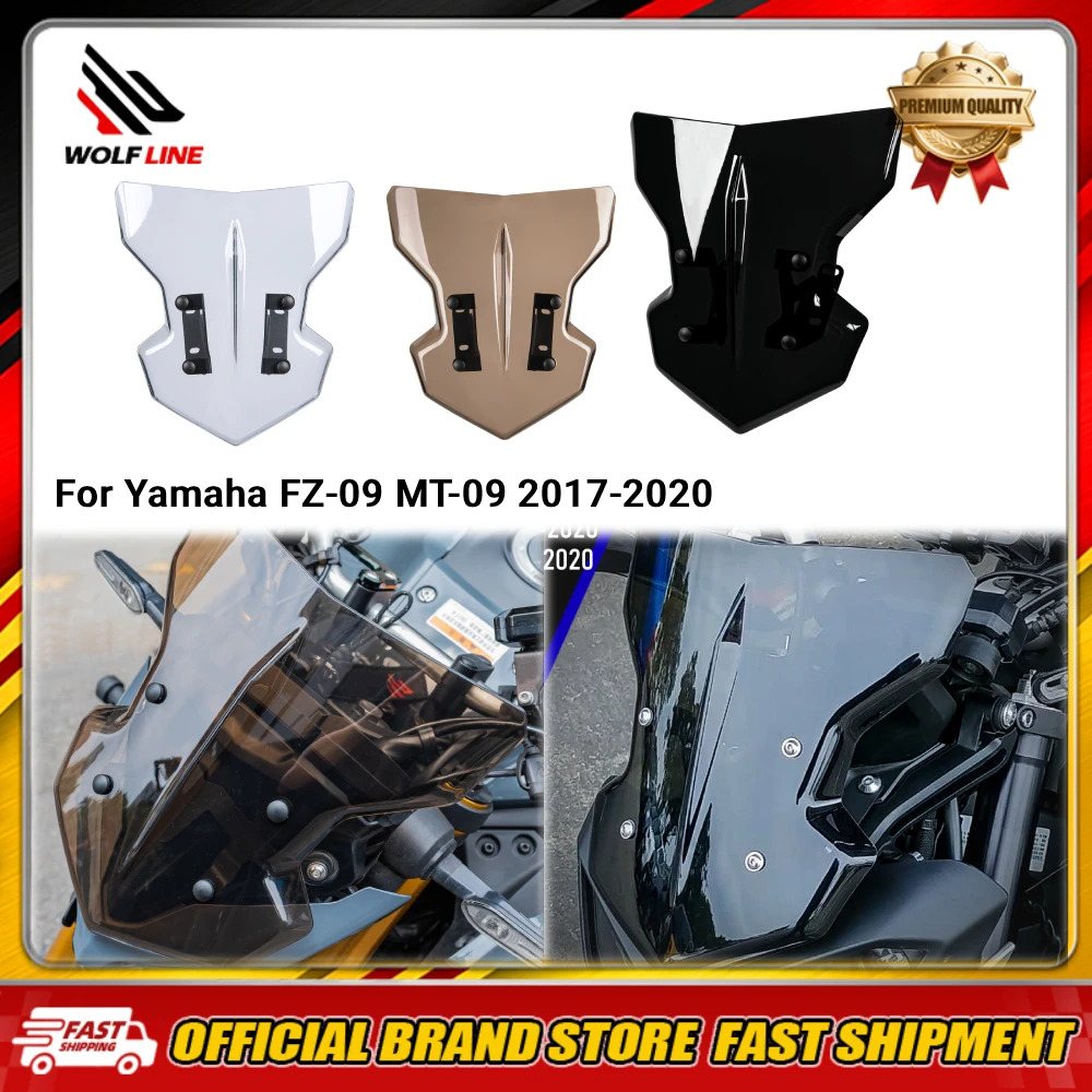 WOLFLINE Windscreen for Yamaha FZ-09 MT-09 2017–2020 Sport Screen Windshield Wind Deflector