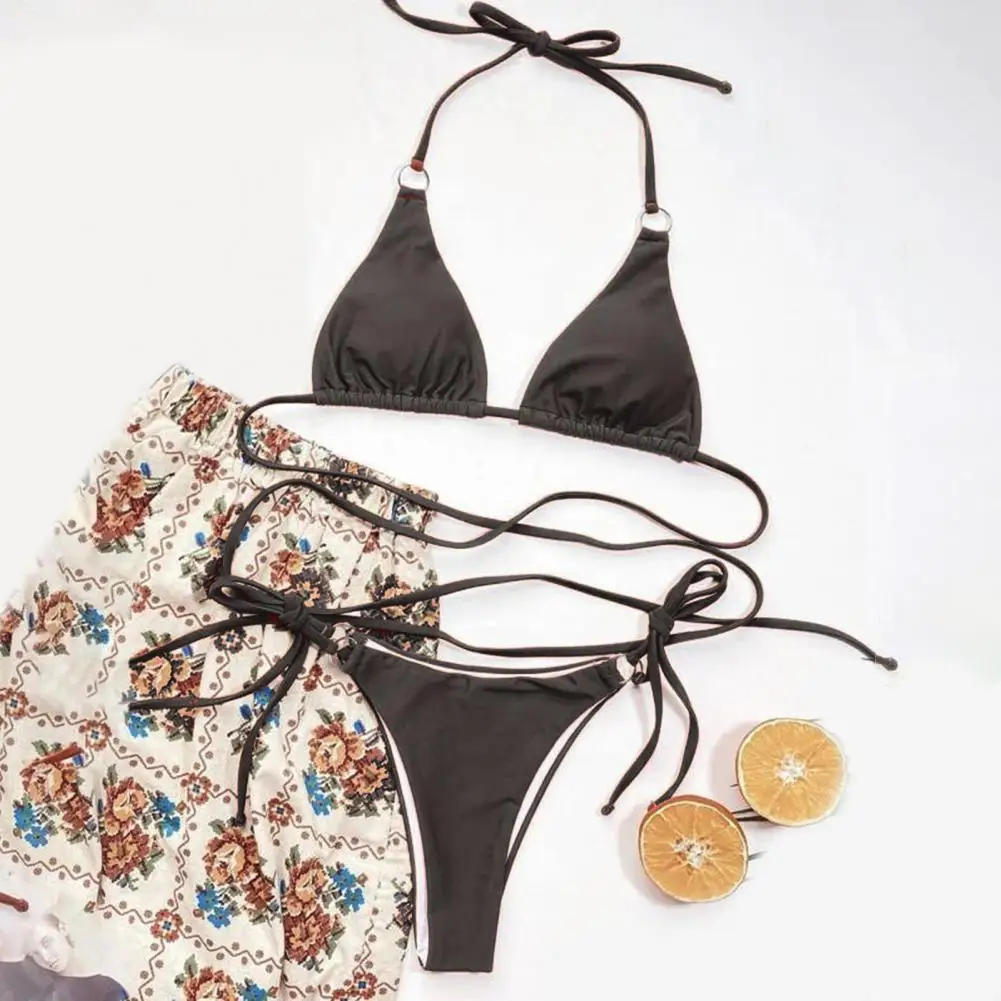 

2 Pcs/Set Two-piece Women Bikini Set Halter Neck Cross Strap Slim Fit Backless Summer Women Swimsuit Beach Bathing Suit 80%