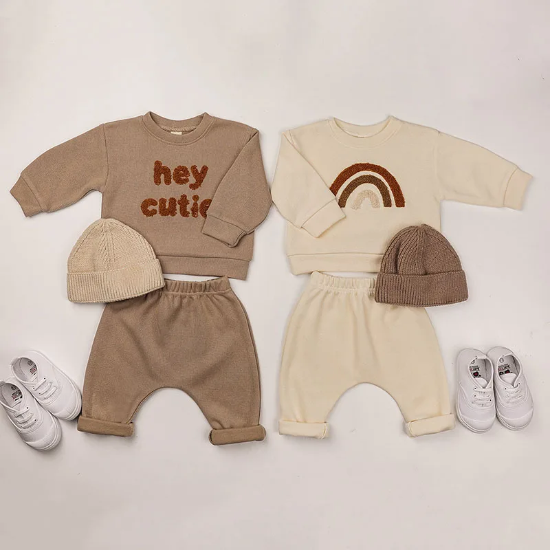 MILANCEL New Autumn Baby Sports Suit 3M-3T  Infant Girls Cute Letter Sweatshirt + Sweatpants Toddler Boys Thin Casual Outwear