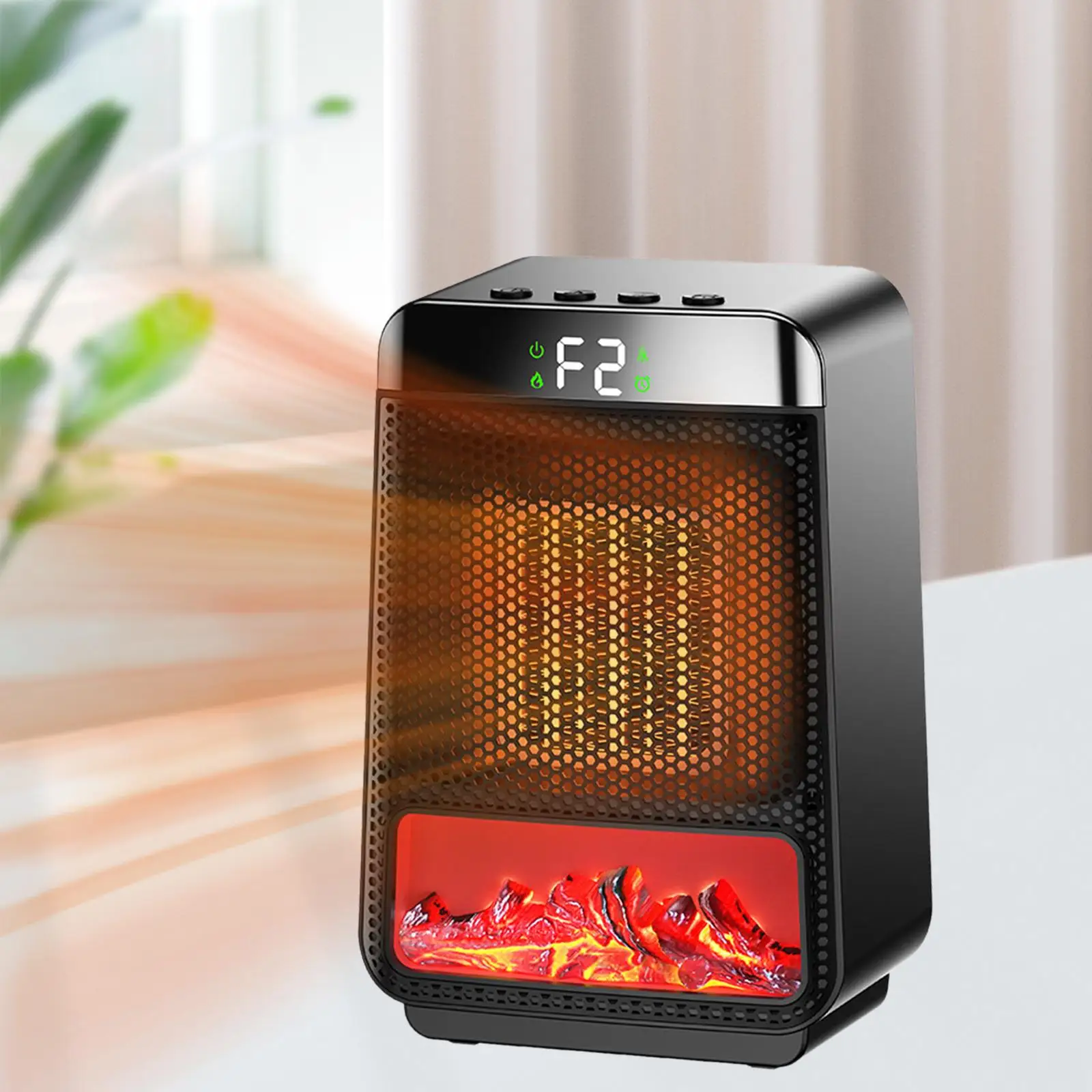 

Electric Fireplace Heater W/ LED Flame 8 H Timer Decorative Portable Fireplace for Desktop Living Room Bedroom Indoor Home