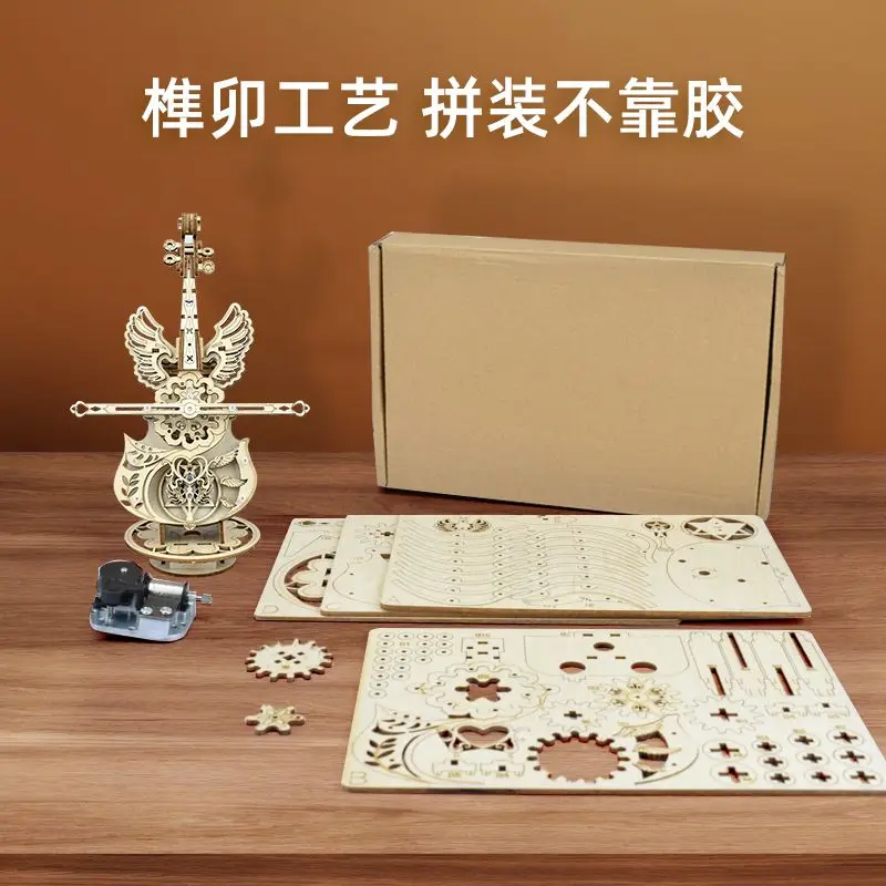 Boîte à musique ailes d'ange pour violoncelle, blocs de construction, modèle de bricolage, Puzzle tridimensionnel, jouet, boîte à musique, assemblage en bois pour femmes