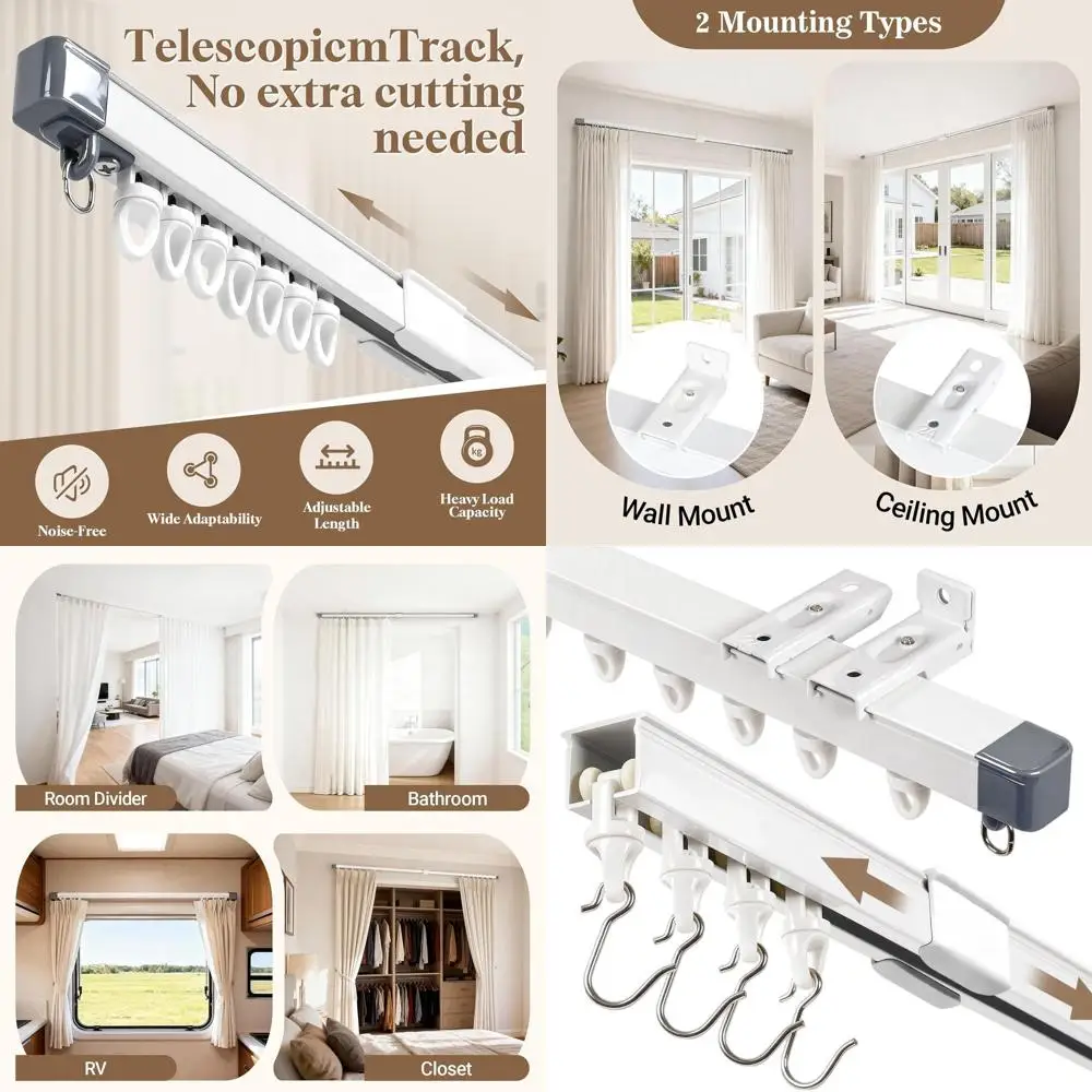 

Ceiling-Mounted Curtain Track with Hooks, Suitable for Windows, Living Rooms, Bathrooms, and RVs, Compatible with Triple Old, Pi