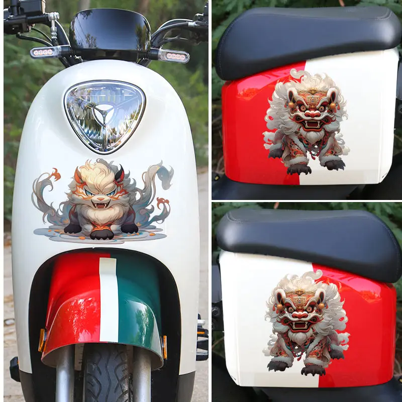 

New Style Chinese Lion Dance Reflective Car Sticker - Scratch Cover with Pixiu Dragon Totem, Creative Personality Decal for EVs